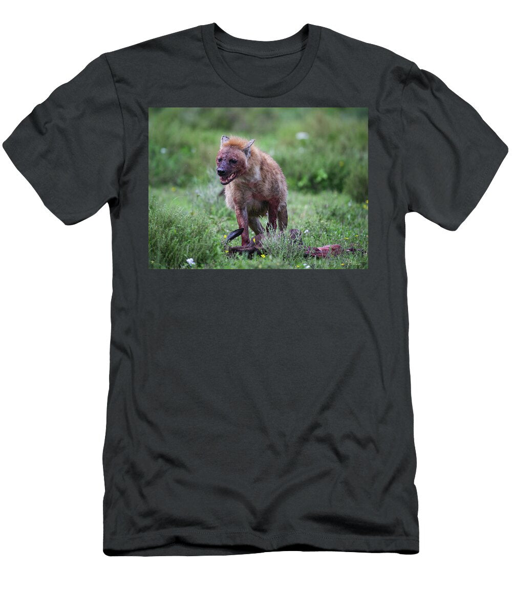 Hyena with Baby Wildebeest James Zebrack T-Shirt