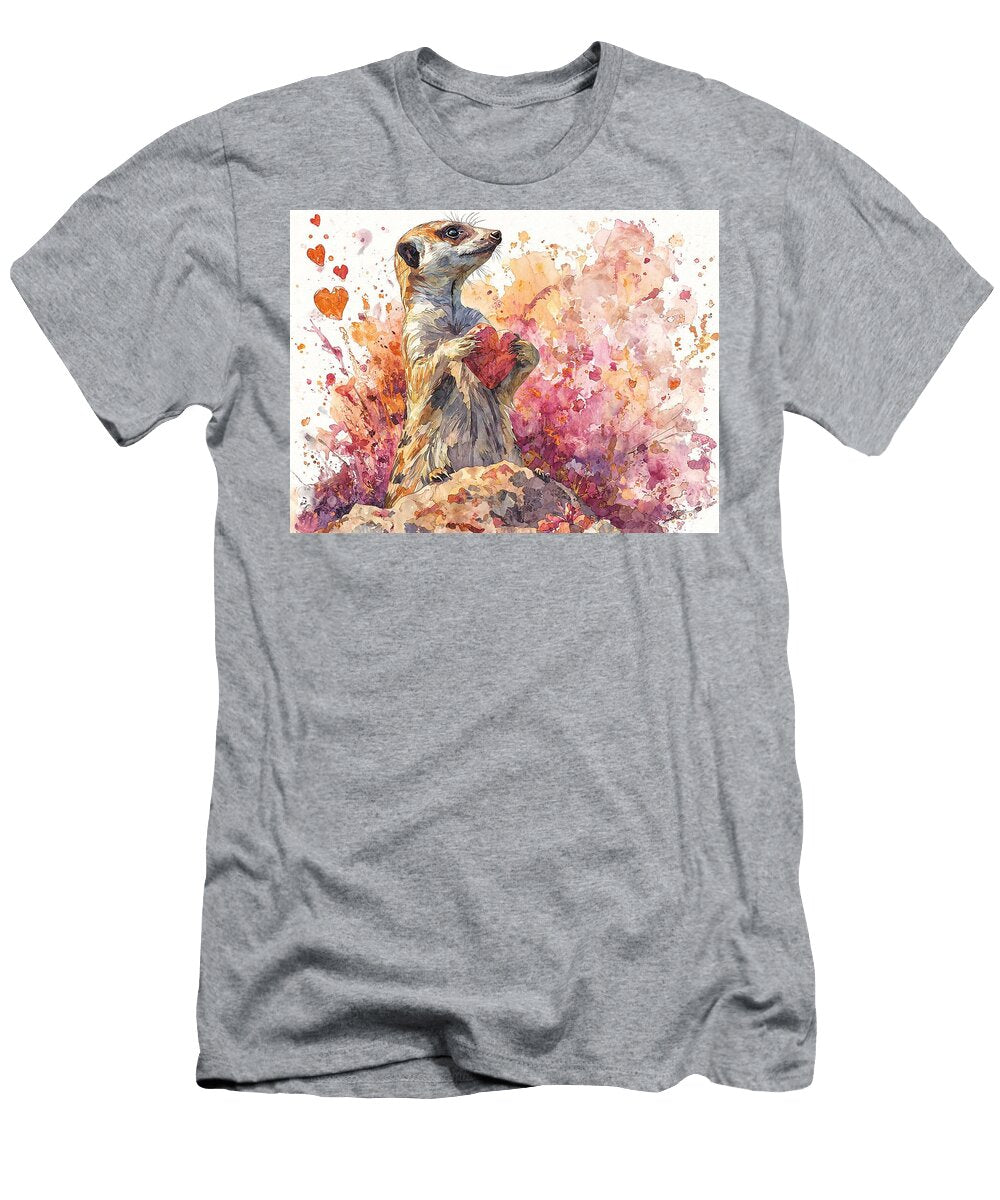 Loving Animal Heart Giving Animal a Curious Meerkat Standing Tall By Its Mound Holding a S Watercolo Elmer Powers T-Shirt