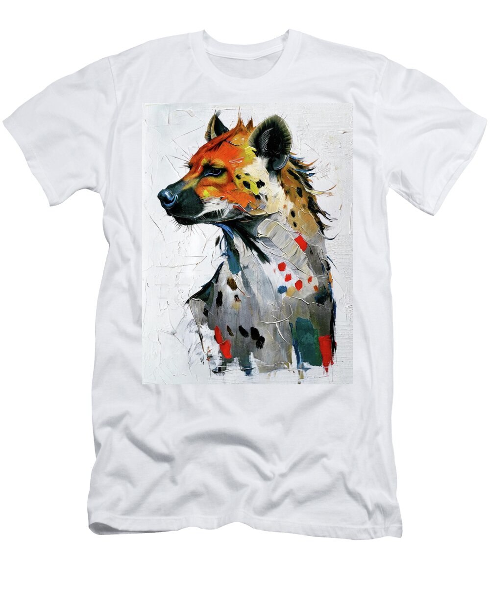 Modern Expressionist Hyena Portrait Bold Colors and Abstract Texture Marian Voicu T-Shirt